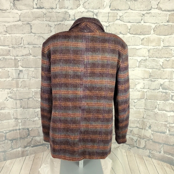 Vintage Wool Mohair  Plaid Shacket Plum Teal Orange Button Front Size 16 Grunge - Picture 6 of 11